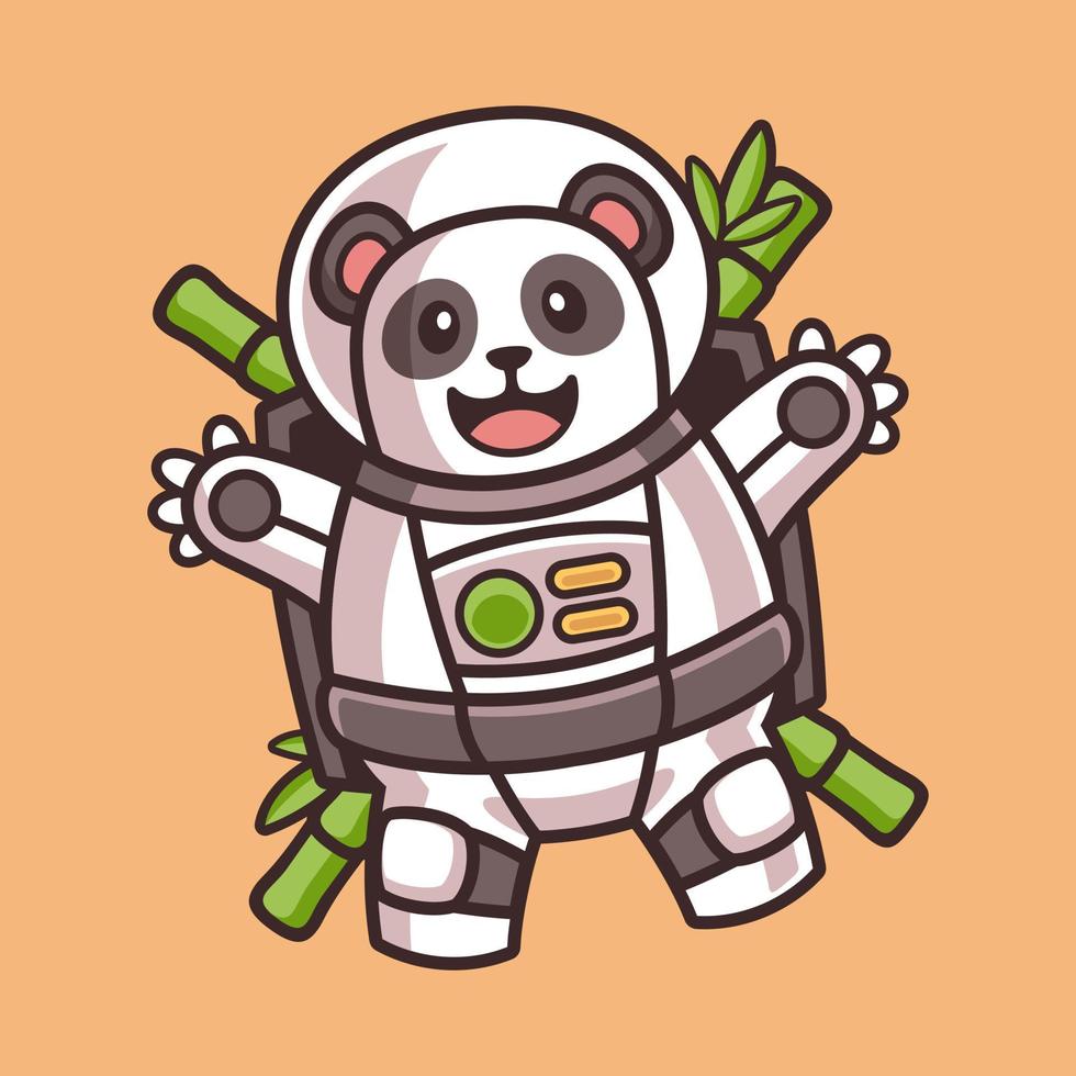 simpatico panda che galleggia nel personaggio dei cartoni animati in costume da astronauta vettore