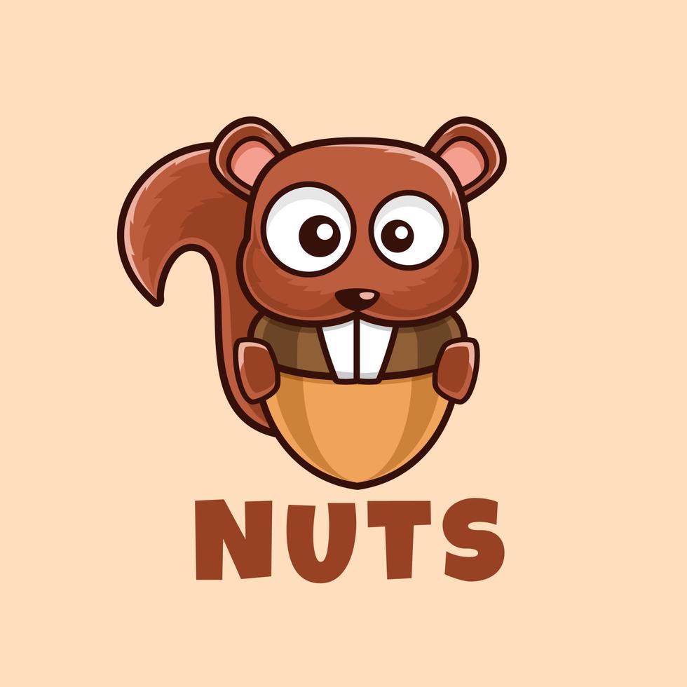 lo scoiattolo marrone del fumetto mangia il disegno del logo delle noci vettore