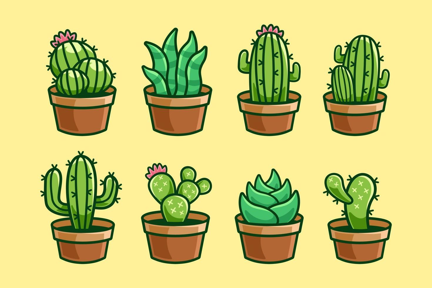 raccolta di cartoni animati di piante di cactus vettore