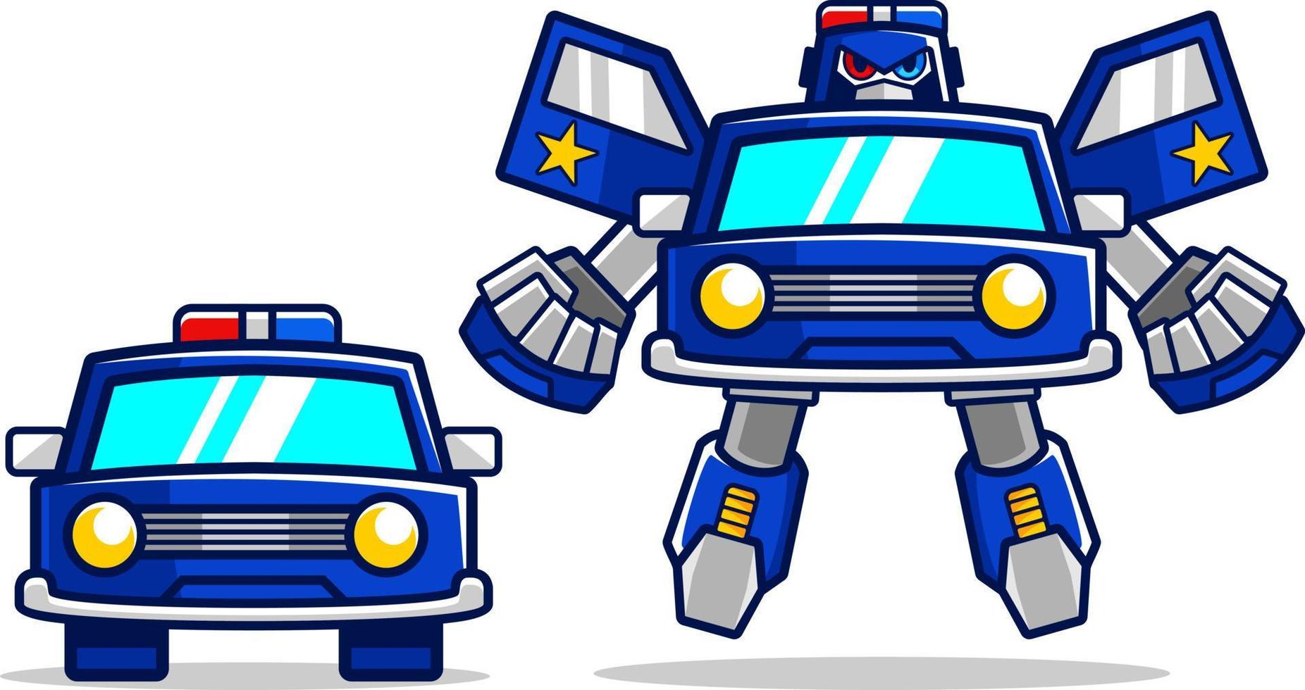 trasformazione del robot dell'auto della polizia dei cartoni animati. macchina dello sceriffo vettore