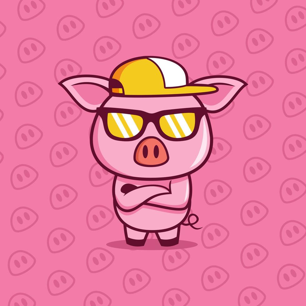 il maiale capo cool indossa un'illustrazione di occhiali da vista vettore