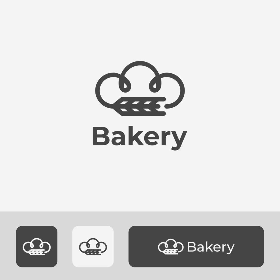 modello logo panetteria, design icona pane con combinazione di grano in stile arte linea vettore
