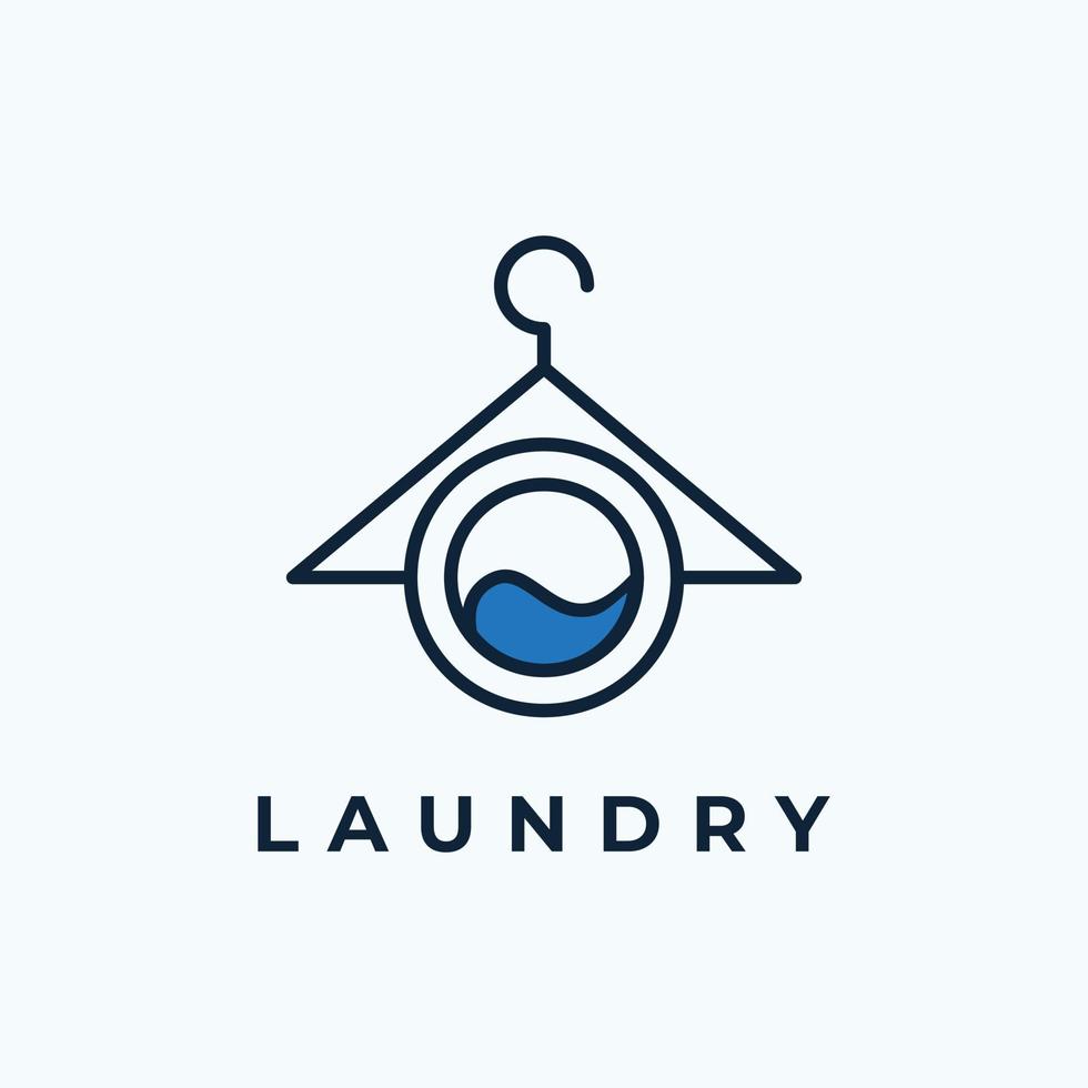 disegno del logo della lavanderia, illustrazione vettoriale dell'icona della porta della lavatrice riempita d'acqua con combinazione di appendiabiti in stile artistico in linea