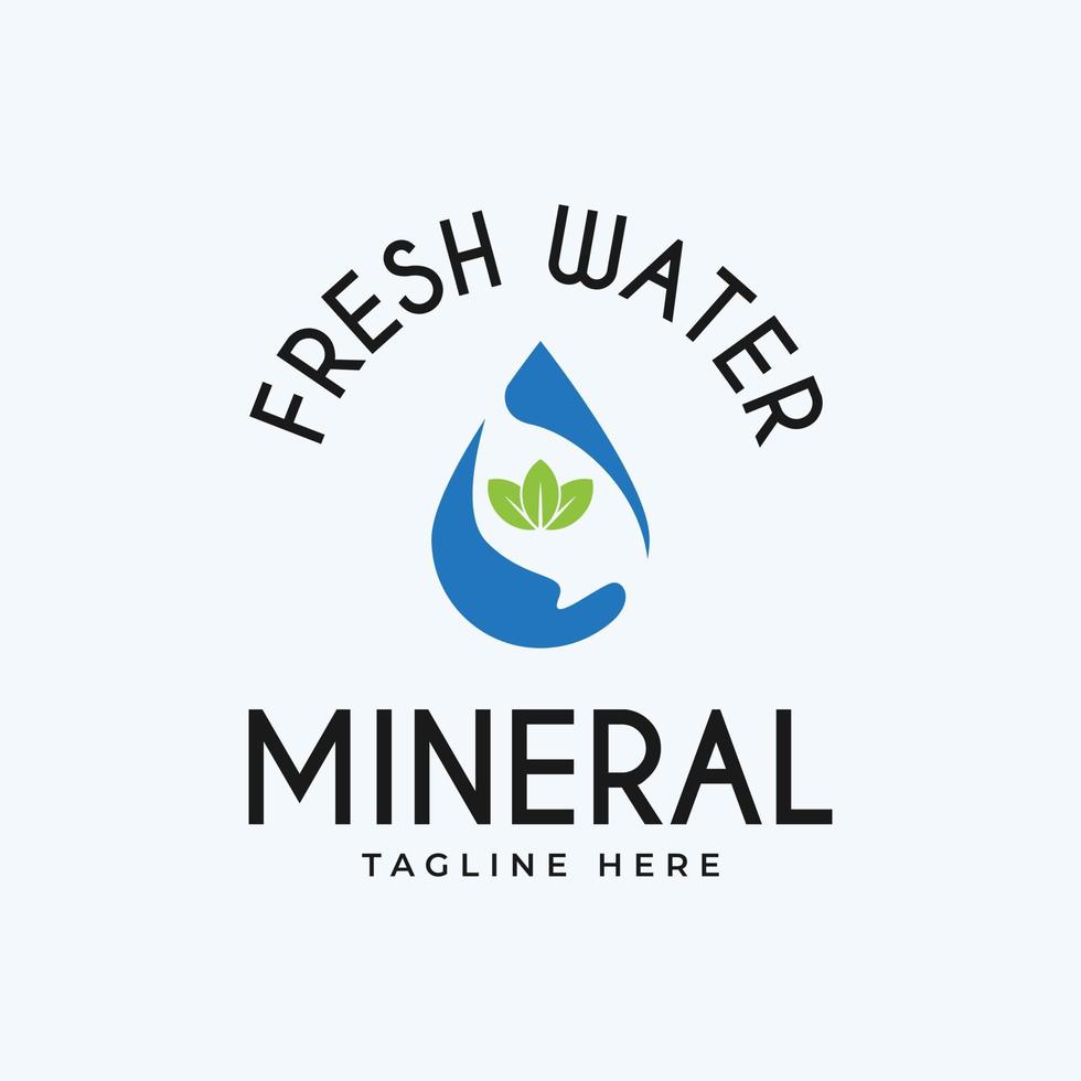 logo vettoriale design per attività di acqua minerale con illustrazione icona foglia e goccia d'acqua