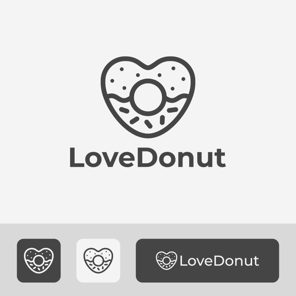 combinazione di ciambella e amore logo design illustrazione, dolce ciambella icona logo vettoriale con granelli di cioccolato in stile art line