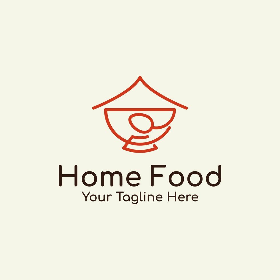 casa, cucchiaio, forchetta, ciotola, logo design in stile line art per bancarelle di cibo, ristoranti, cibo di strada, ecc. vettore