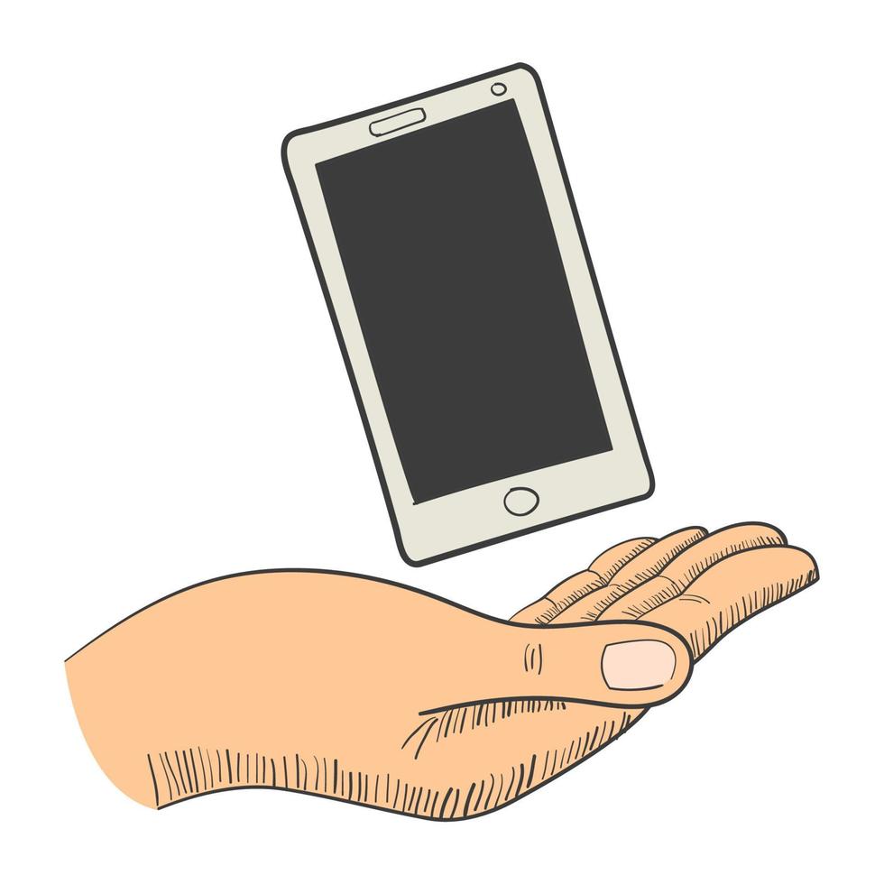 illustrazione di una mano con uno smartphone vettore