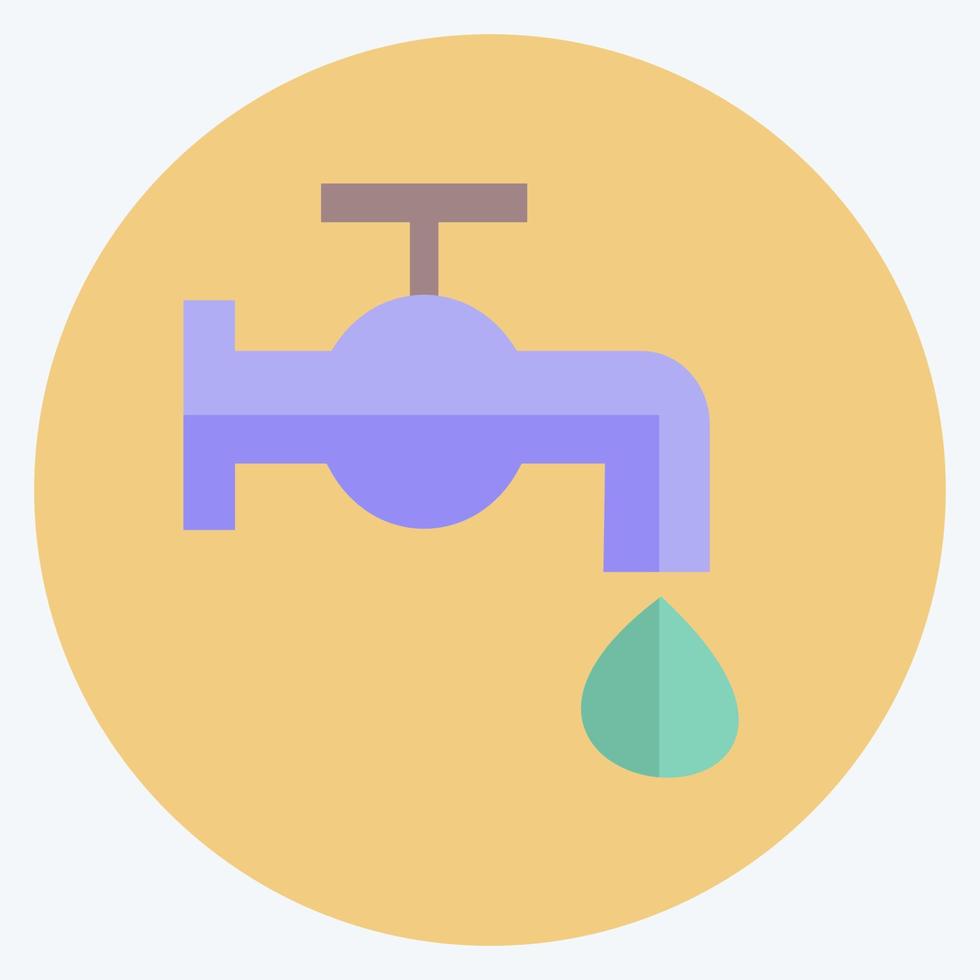 icona del rubinetto dell'acqua in stile piatto alla moda isolato su sfondo blu morbido vettore