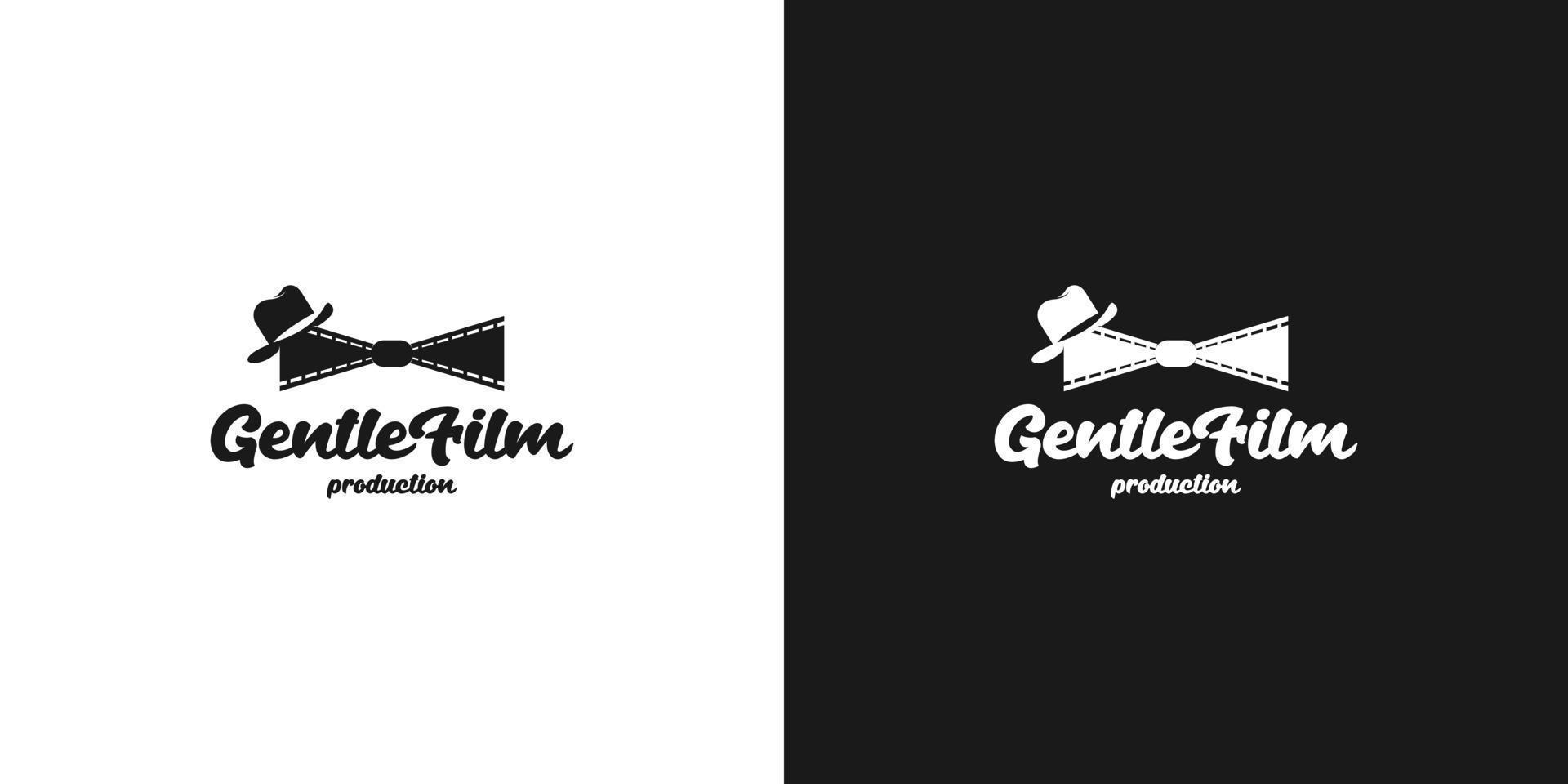 pellicola, rullino che forma un papillon con sopra un cappello fantasia. modello di progettazione del logo del cinema cinematografico vintage retrò film vettore