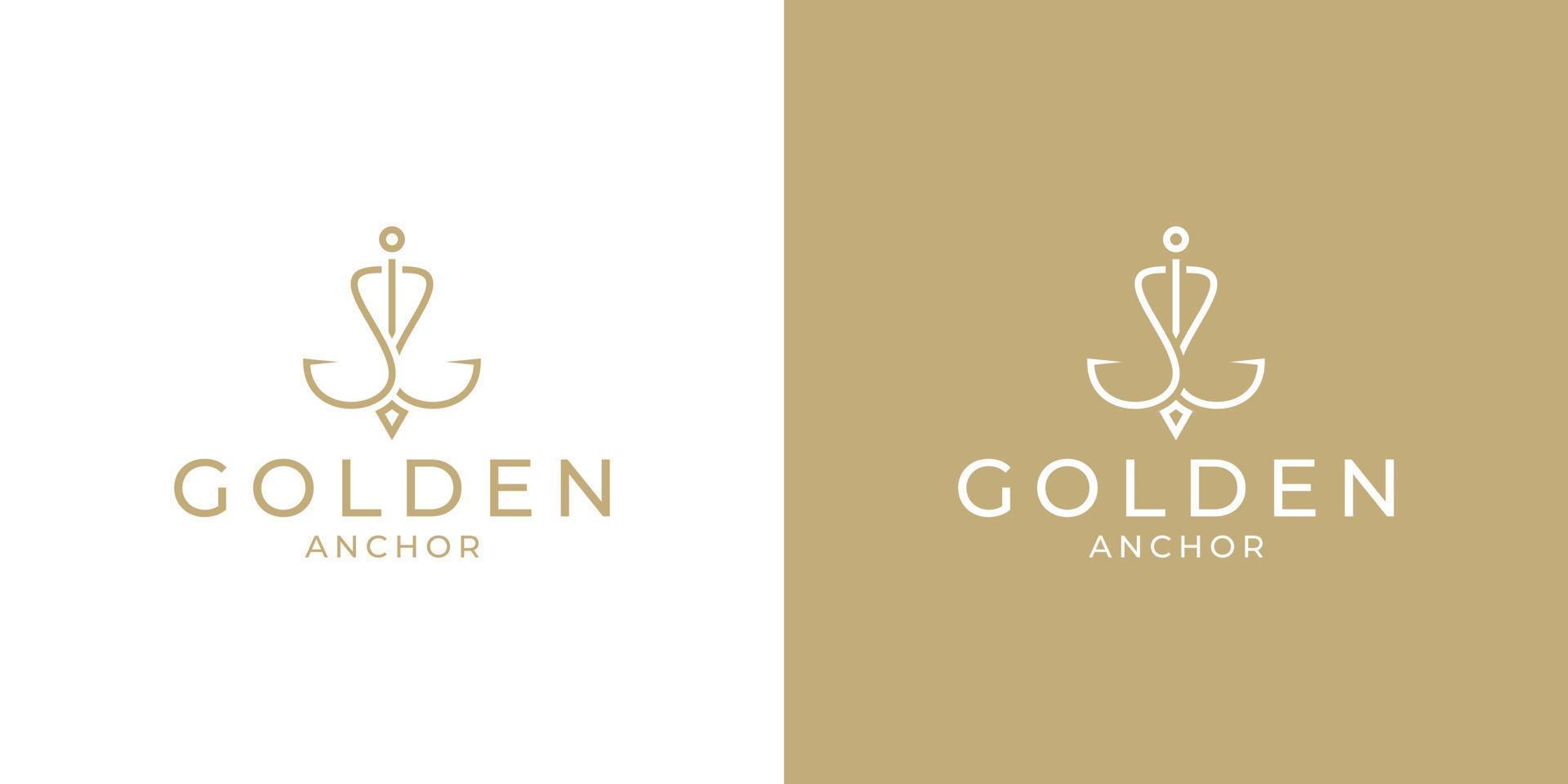 modello di progettazione del logo di ancoraggio dorato di lusso vettore
