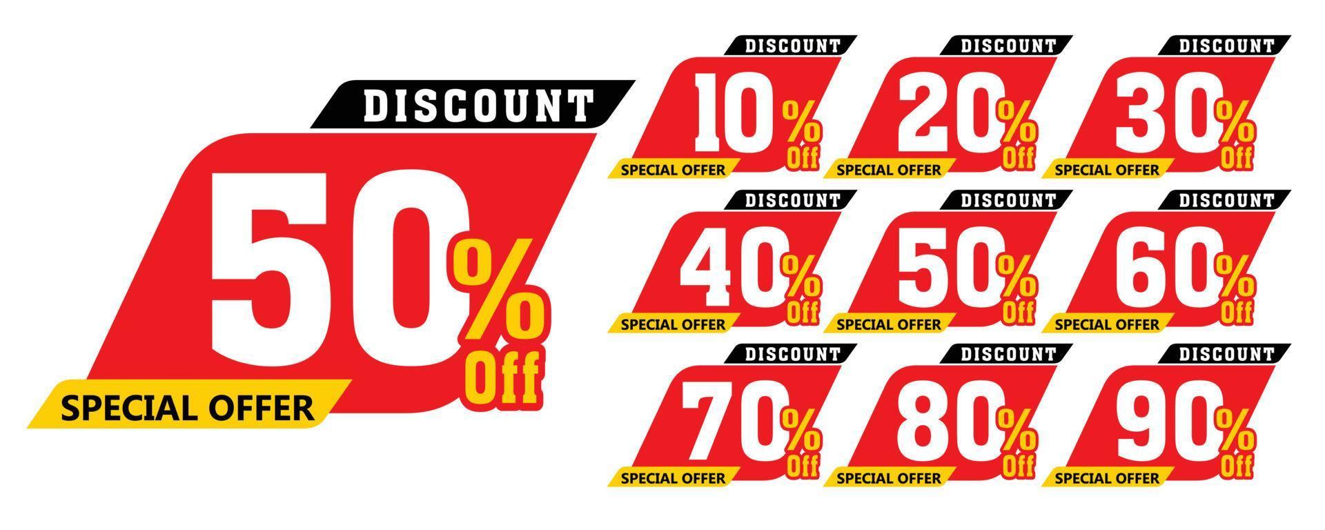 sconto offerta speciale con una diversa percentuale di valore di sconto vettore