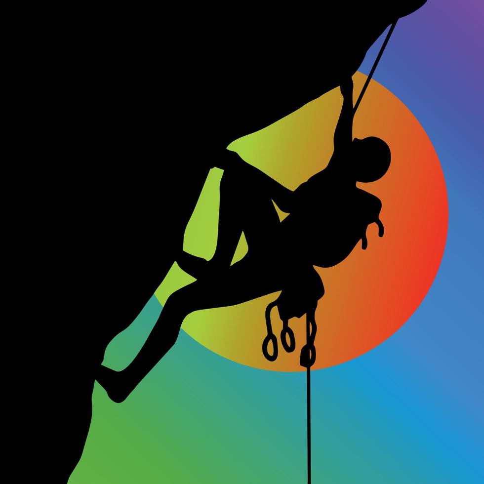 illustrazione piana della siluetta di vettore di arrampicata su roccia