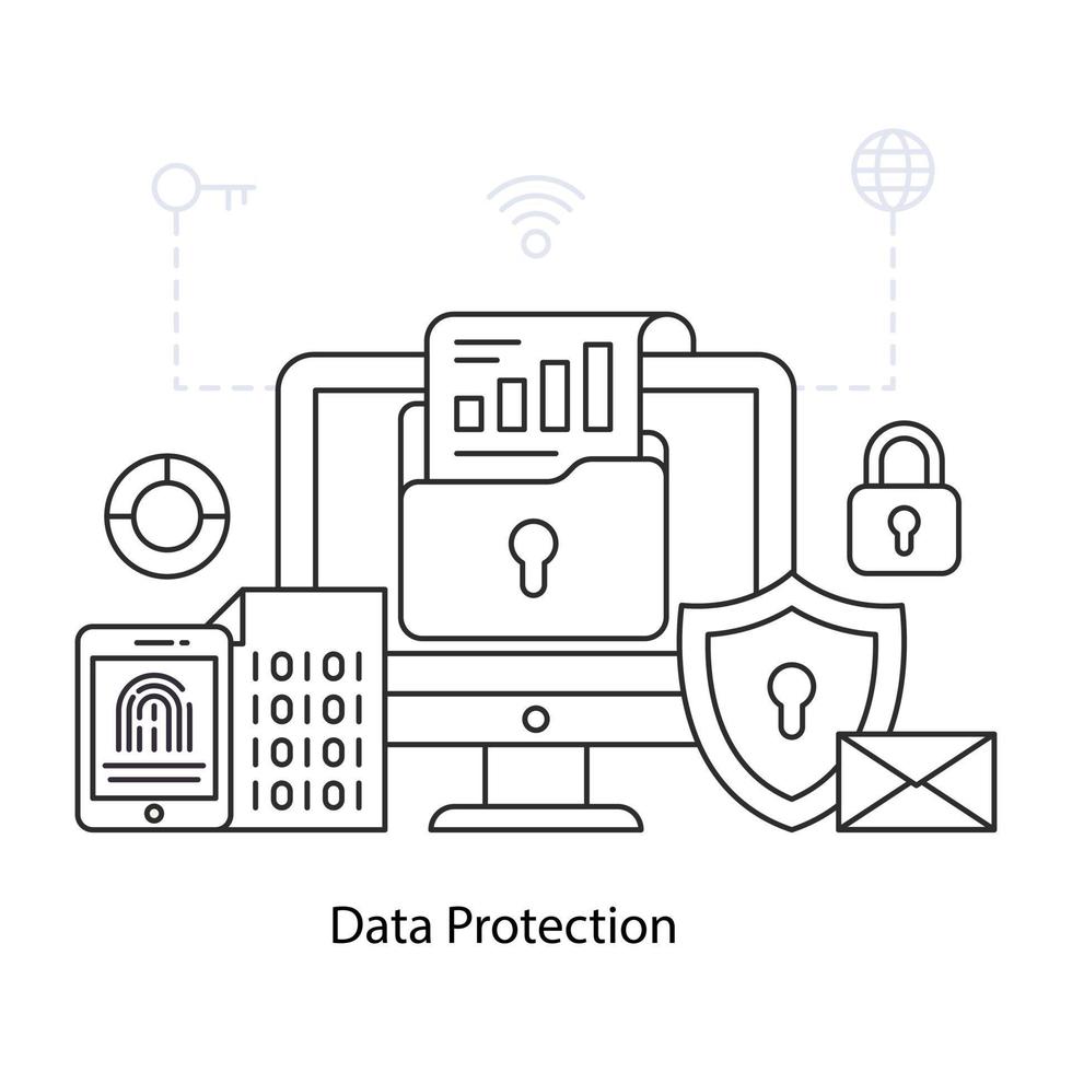 illustrazione di protezione dei dati, vettore modificabile