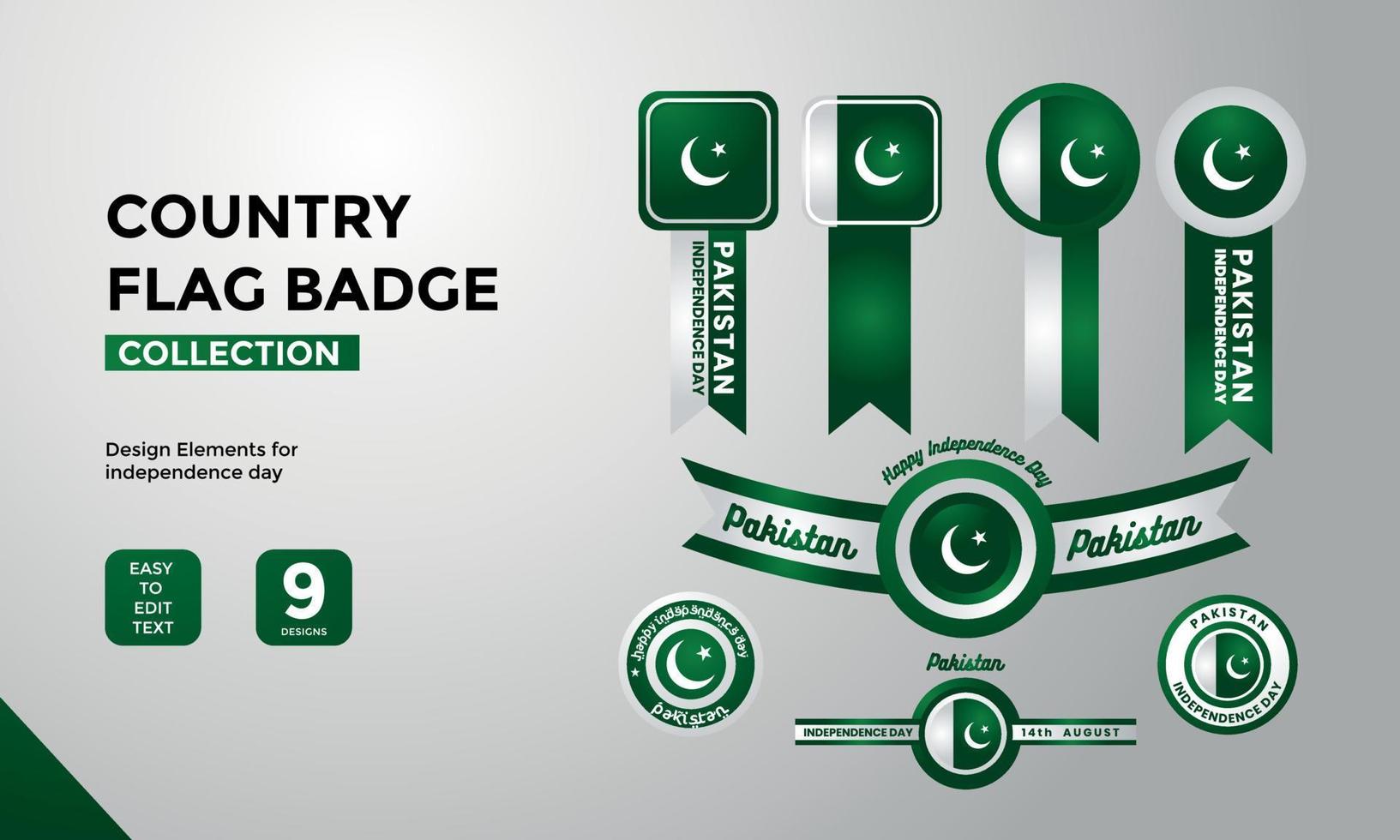 Collezione di badge bandiera pakistan, auguri di buon giorno dell'indipendenza vettore