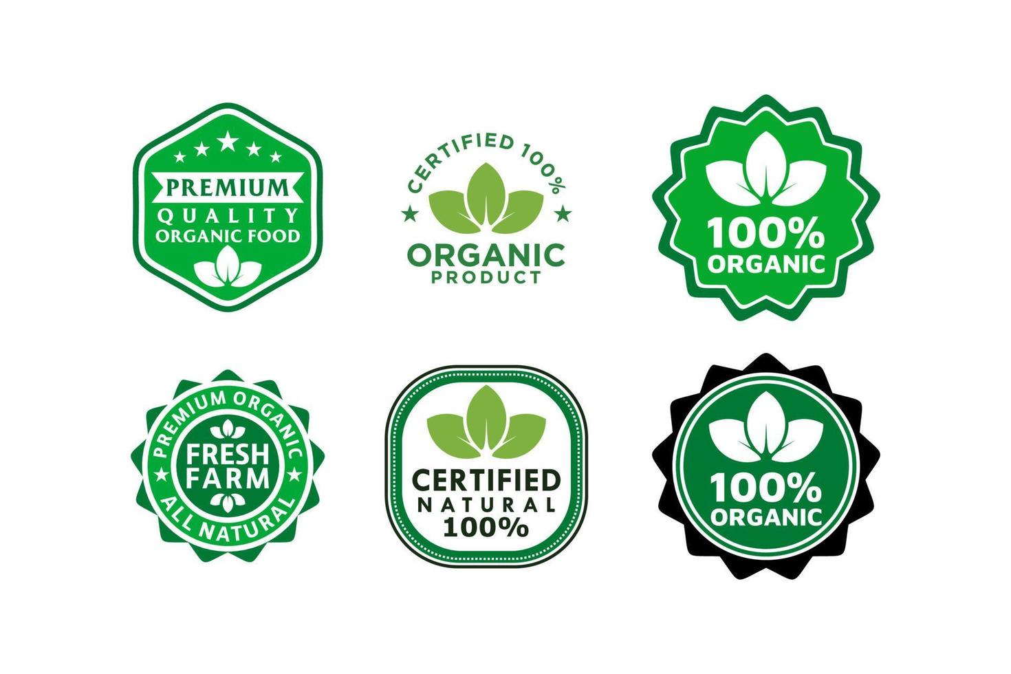 Design del logo del pacchetto di adesivi per etichette con etichette con badge naturale organico al 100% vettore