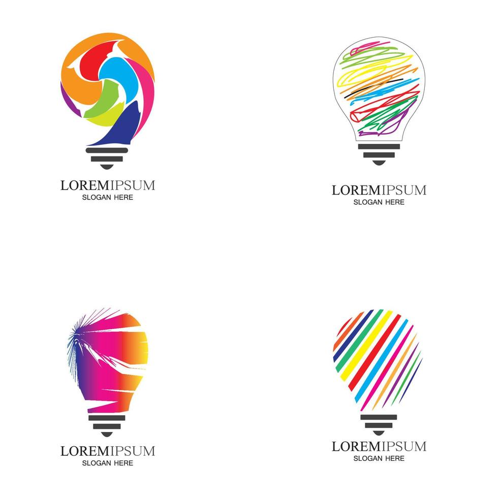 lampadina colorata logo design concept creativo icona simbolo tecnologia logo lampadina logo design vettore