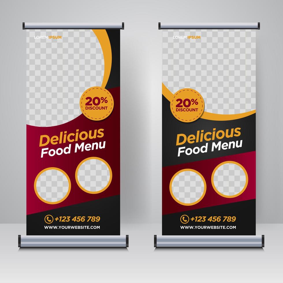 cibo e ristorante roll up banner modello di progettazione vettore