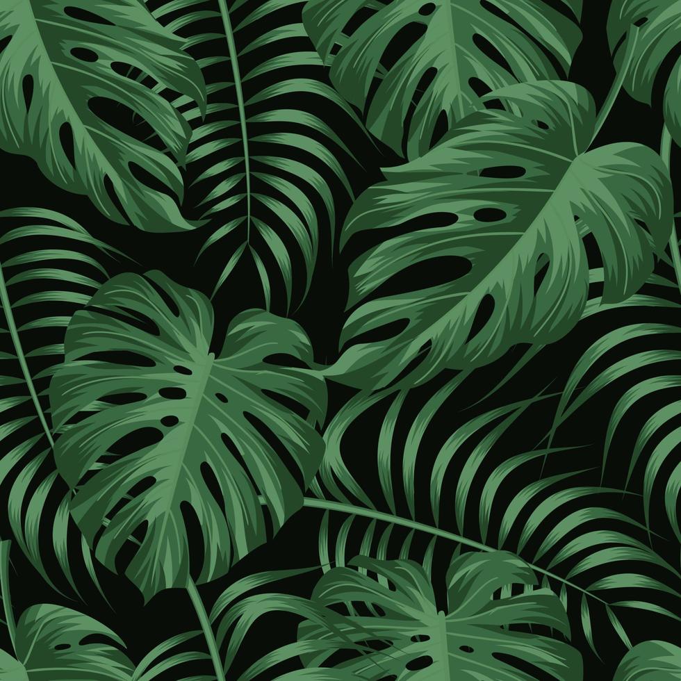 foglie tropicali, foglie della giungla sfondo senza soluzione di continuità con motivi floreali vettore