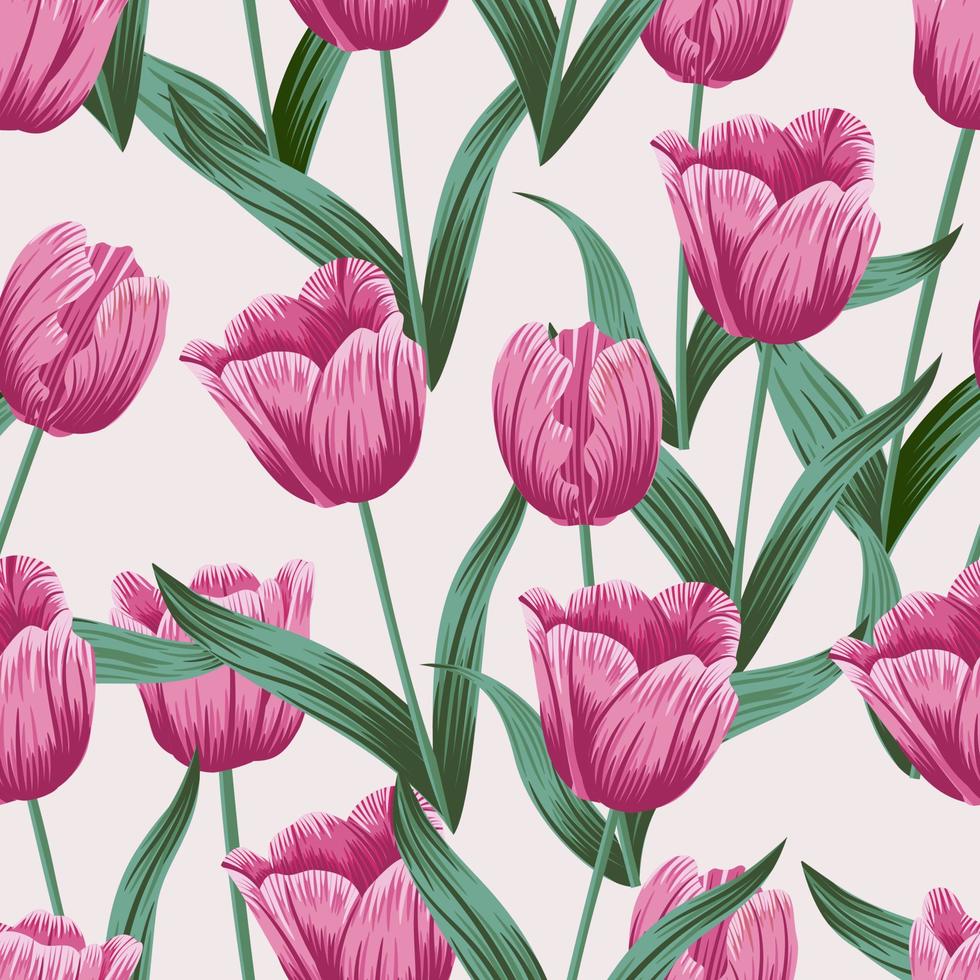 motivo floreale senza soluzione di continuità con foglie. sfondo tropicale di tulipani vettore
