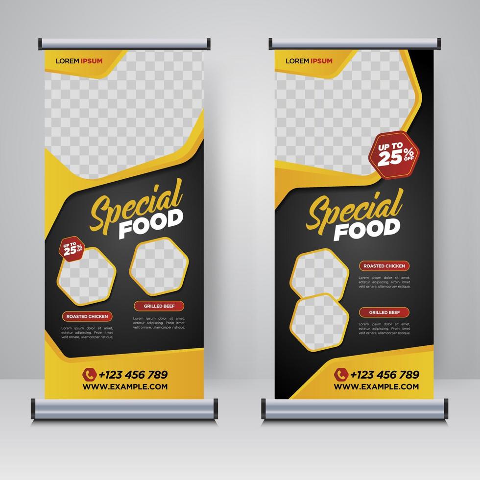 cibo e ristorante roll up banner modello di progettazione vettore