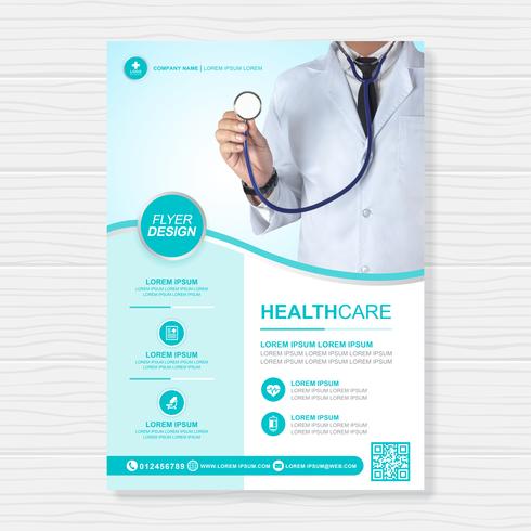 Copertura sanitaria a4 modello di progettazione e icone piatte per un rapporto e brochure design medico, volantino, decorazione volantini per la stampa e presentazione illustrazione vettoriale