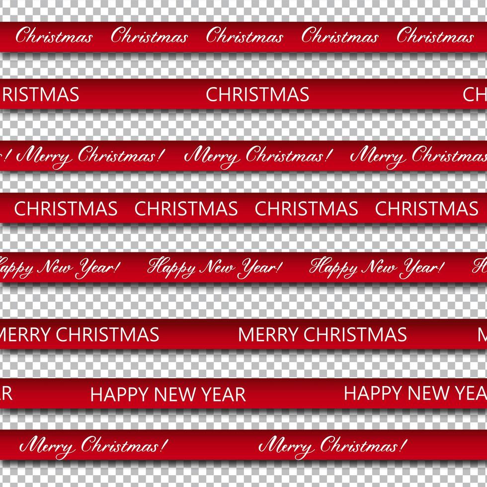 buon natale rosso banner set di nastri di avvertenza nastri su sfondo trasparente. vettore