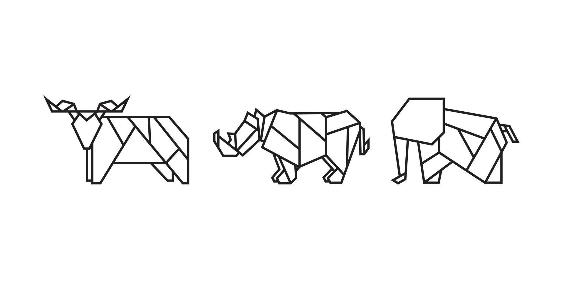 illustrazioni di animali africani in stile origami vettore