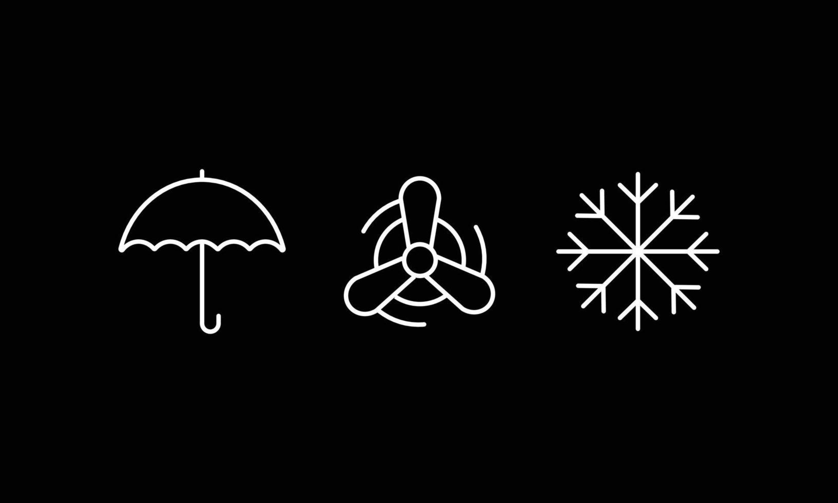 illustrazioni semplici e piatte di icone di ombrelli, ruote e fiocchi di neve vettore