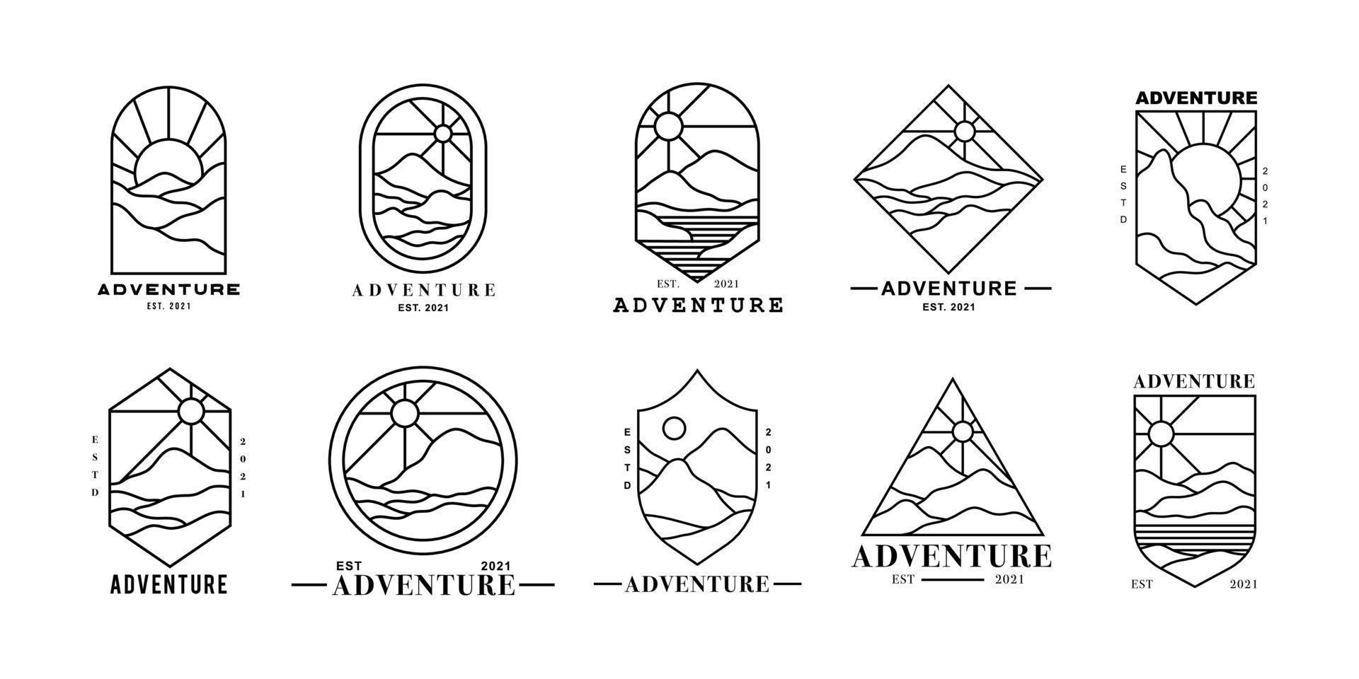il set di badge di vari logotipi a tema avventura vettore
