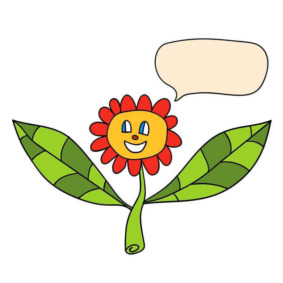 personaggio dei fiori dei cartoni animati di fantasia felice colorato con il fumetto isolato su priorità bassa bianca. vettore