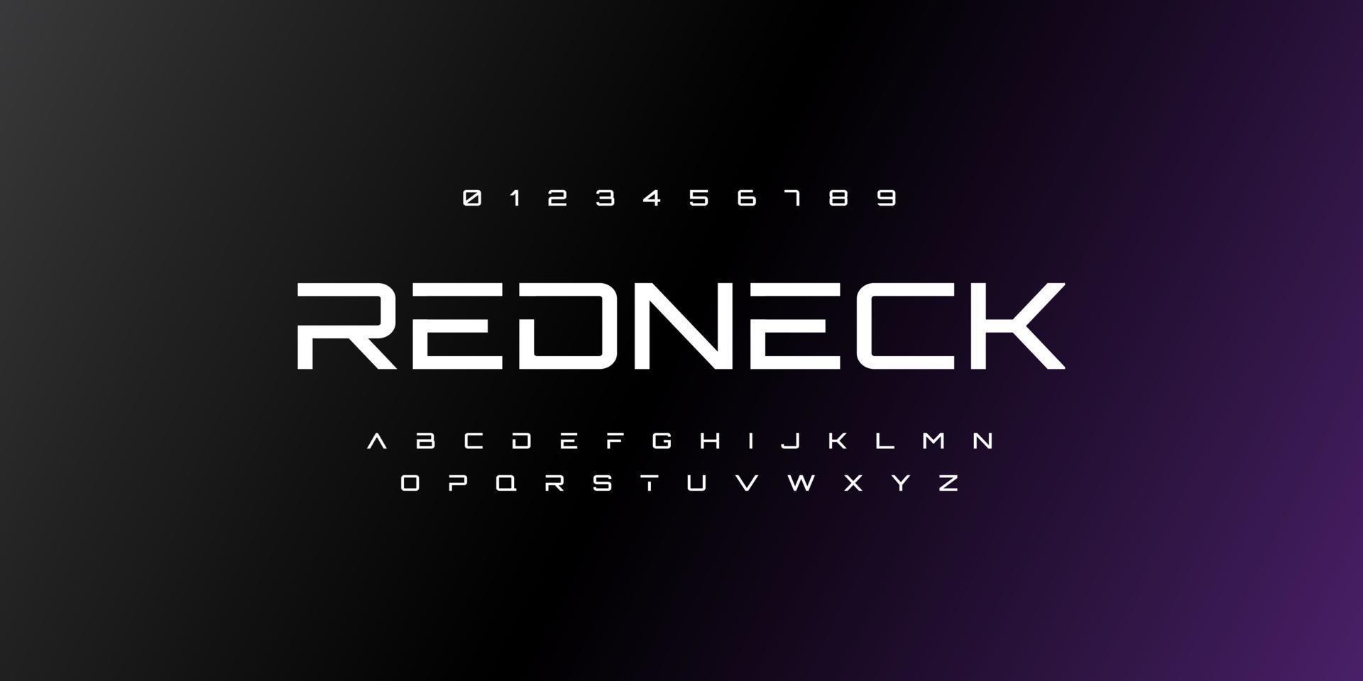 redneck, carattere spazio tecnologia astratta e alfabeto. design di font techno e fashion. concetto di film di fantascienza digitale tipografia. illustrazione vettoriale