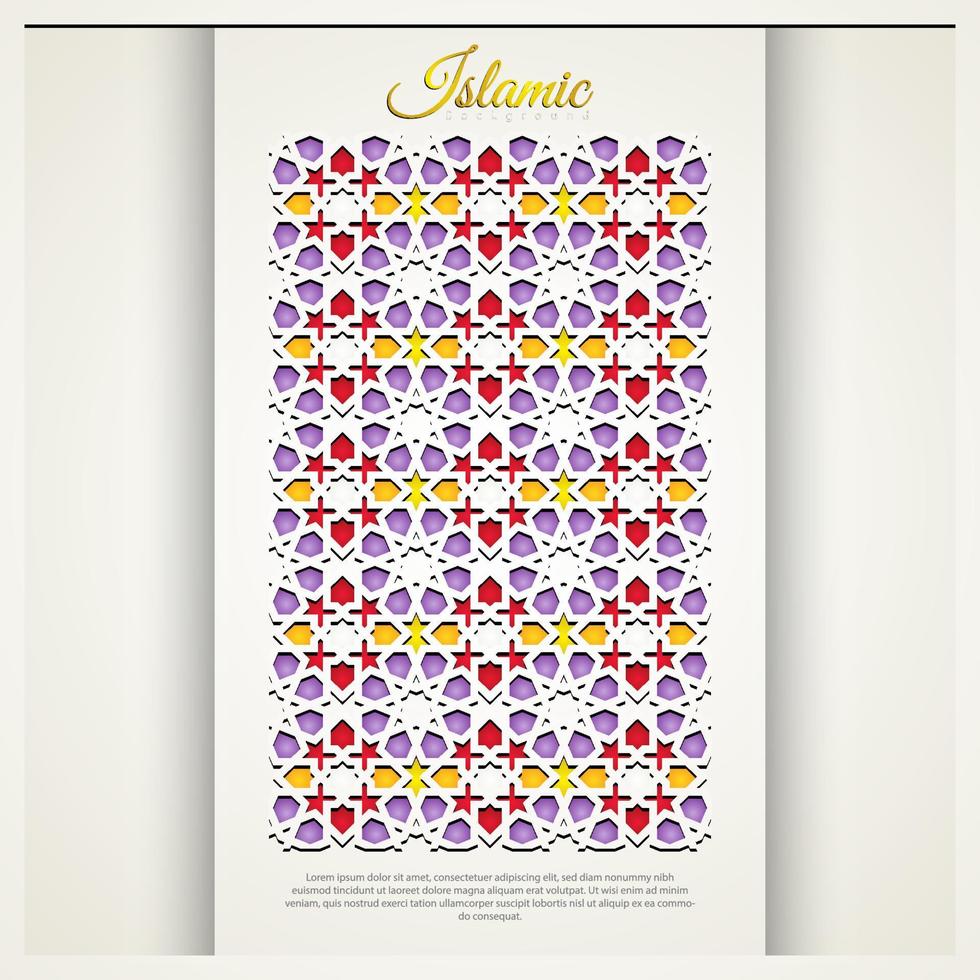 biglietto di auguri islamico banner sfondo con dettagli ornamentali colorati di mosaico floreale ornamento di arte islamica vettore