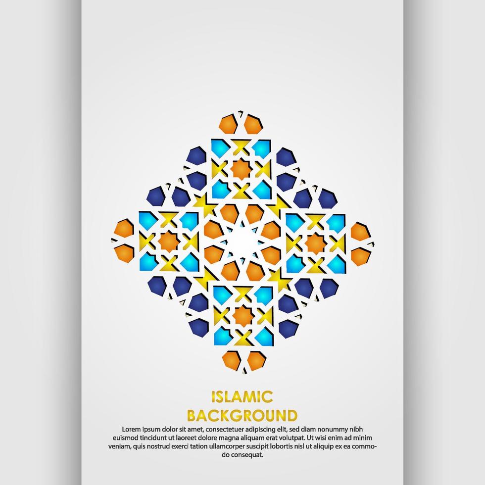 biglietto di auguri islamico banner sfondo con dettagli ornamentali colorati di mosaico floreale ornamento di arte islamica vettore