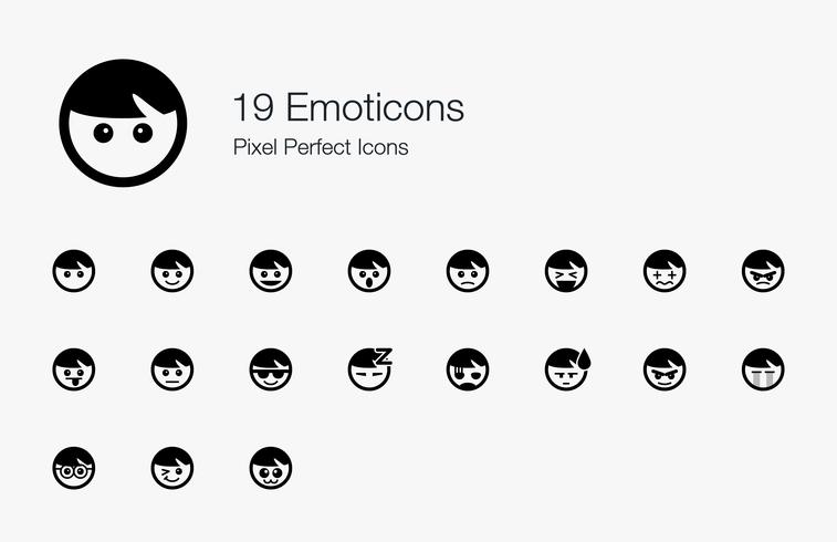 19 Emoticons Pixel Icone perfette. vettore