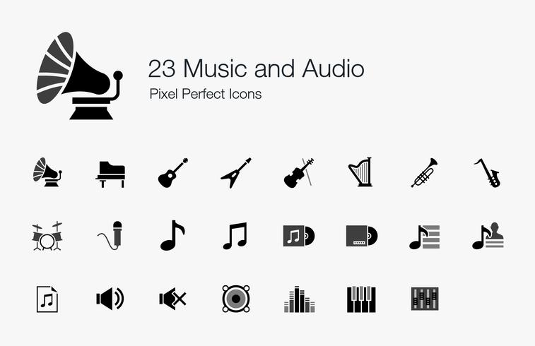 23 Musica e audio Pixel Icone perfette. vettore