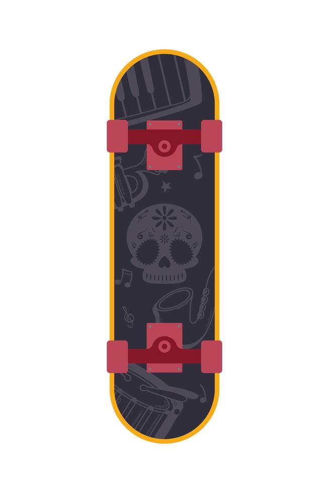 skateboard con teschio vettore