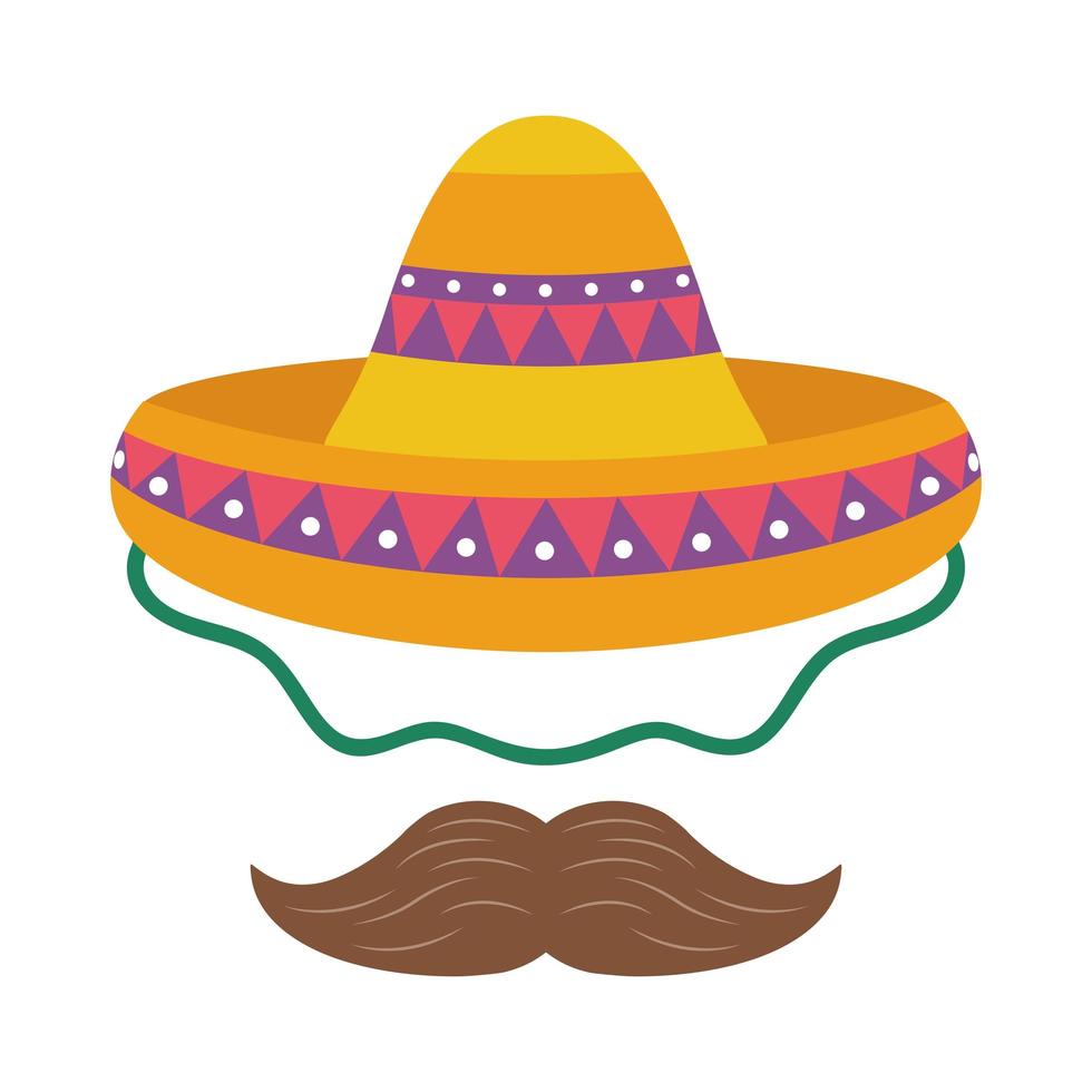 cappello messicano tradizionale con baffi vettore