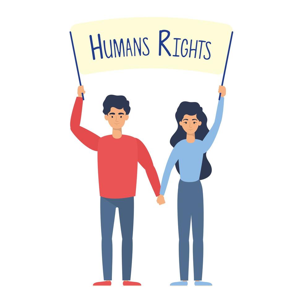 coppia di giovani amanti con etichetta per i diritti umani vettore