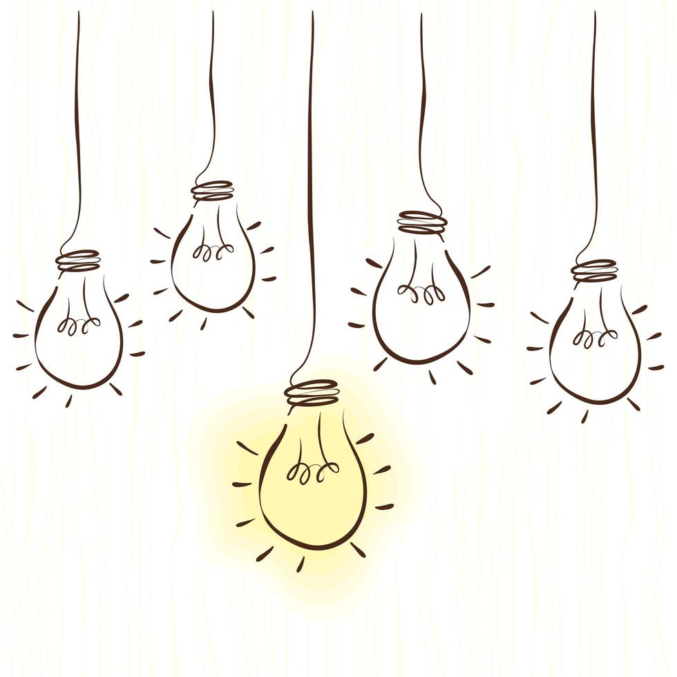 cinque lampadine doodle icone vettore