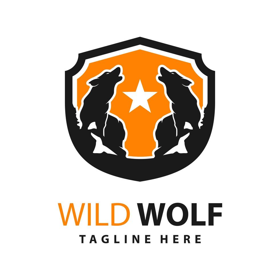 modello di progettazione del logo dello scudo del lupo vettore