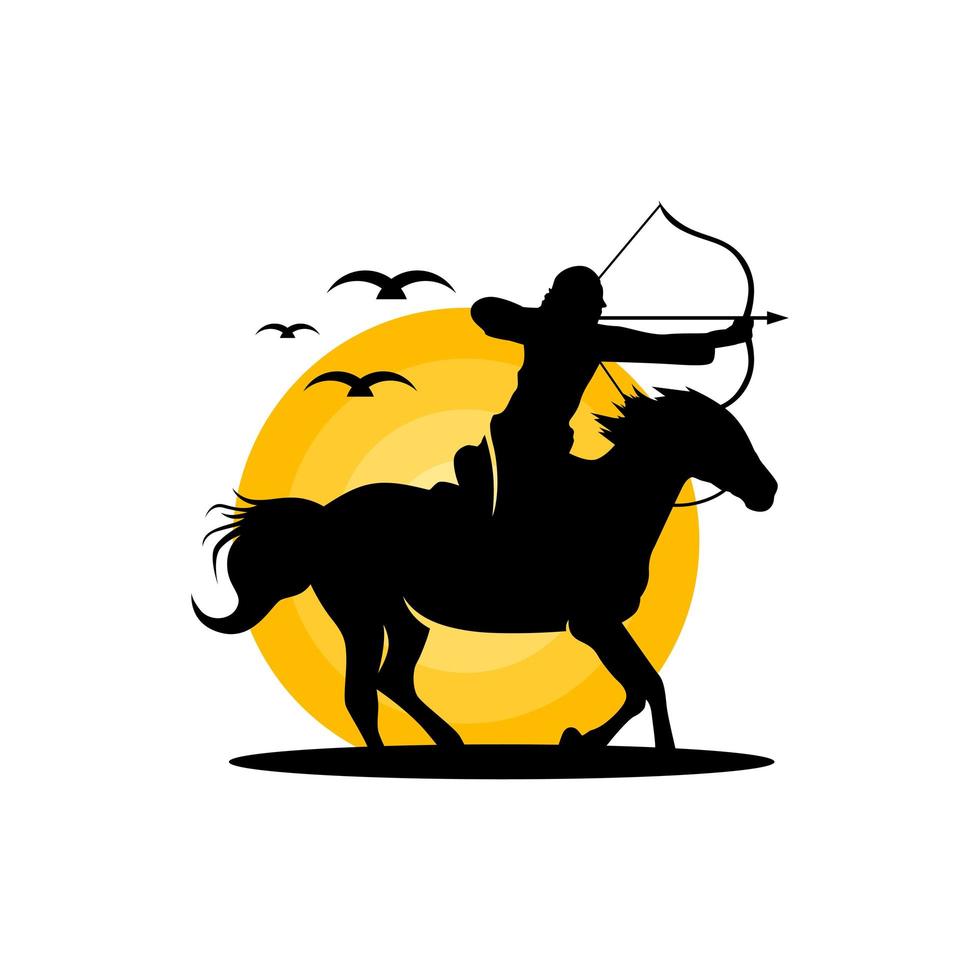 logo del guerriero arciere equestre vettore