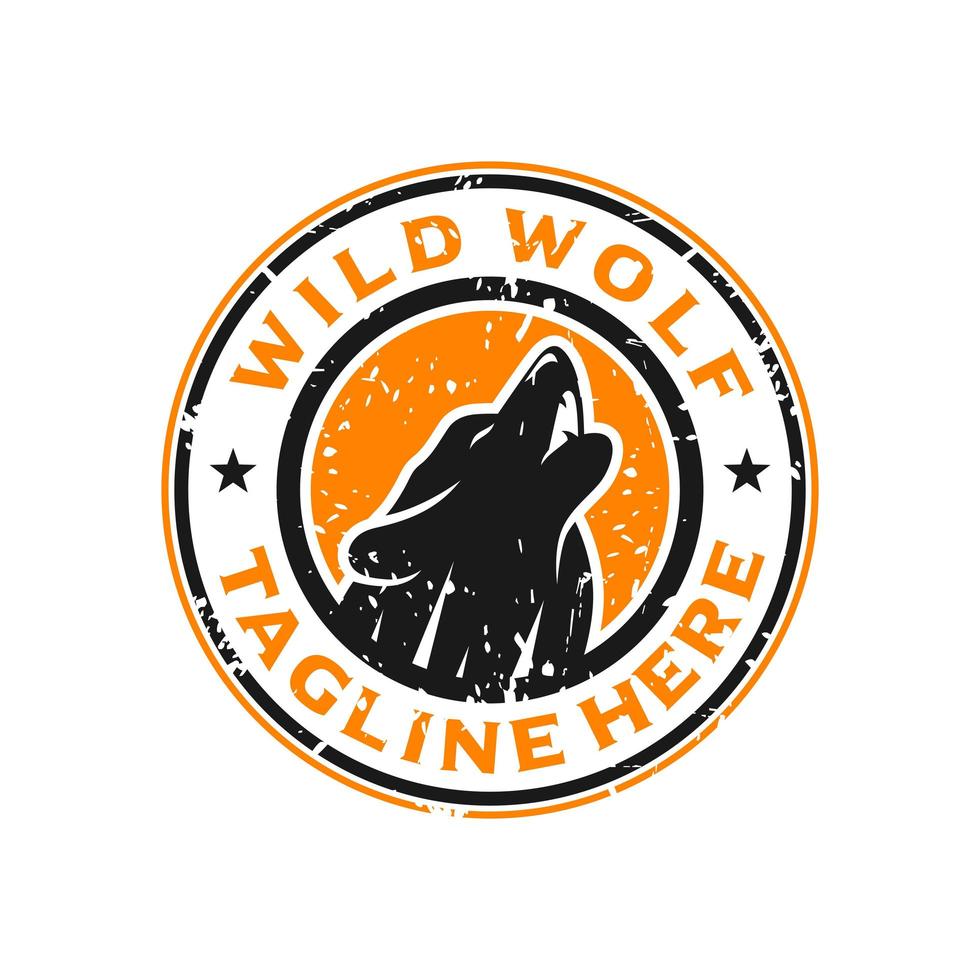 modello di progettazione del logo del cerchio del timbro del lupo vettore