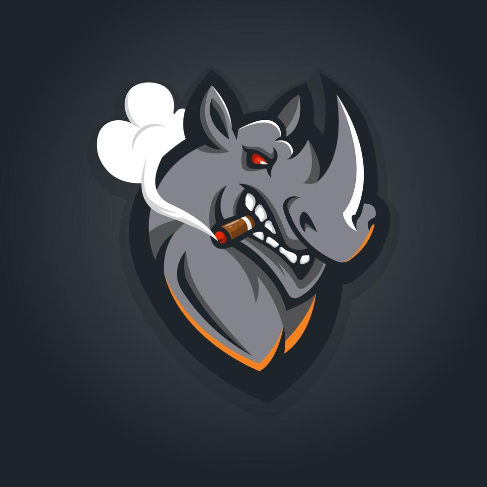 rinoceronte fumatori mascotte logo design illustrazione vettoriale