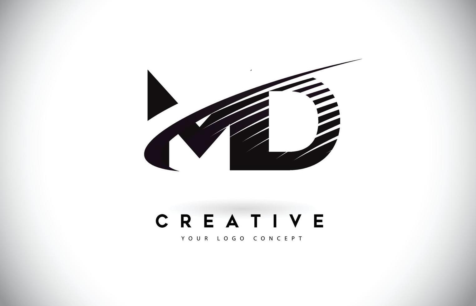 md md letter logo design con swoosh e linee nere. vettore