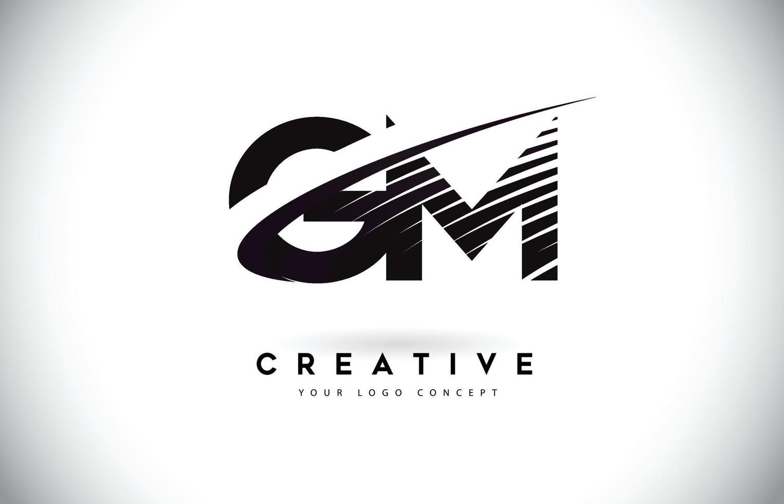 gm gm lettera logo design con swoosh e linee nere. vettore