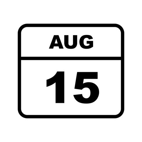 15 agosto Data in un calendario per un solo giorno vettore