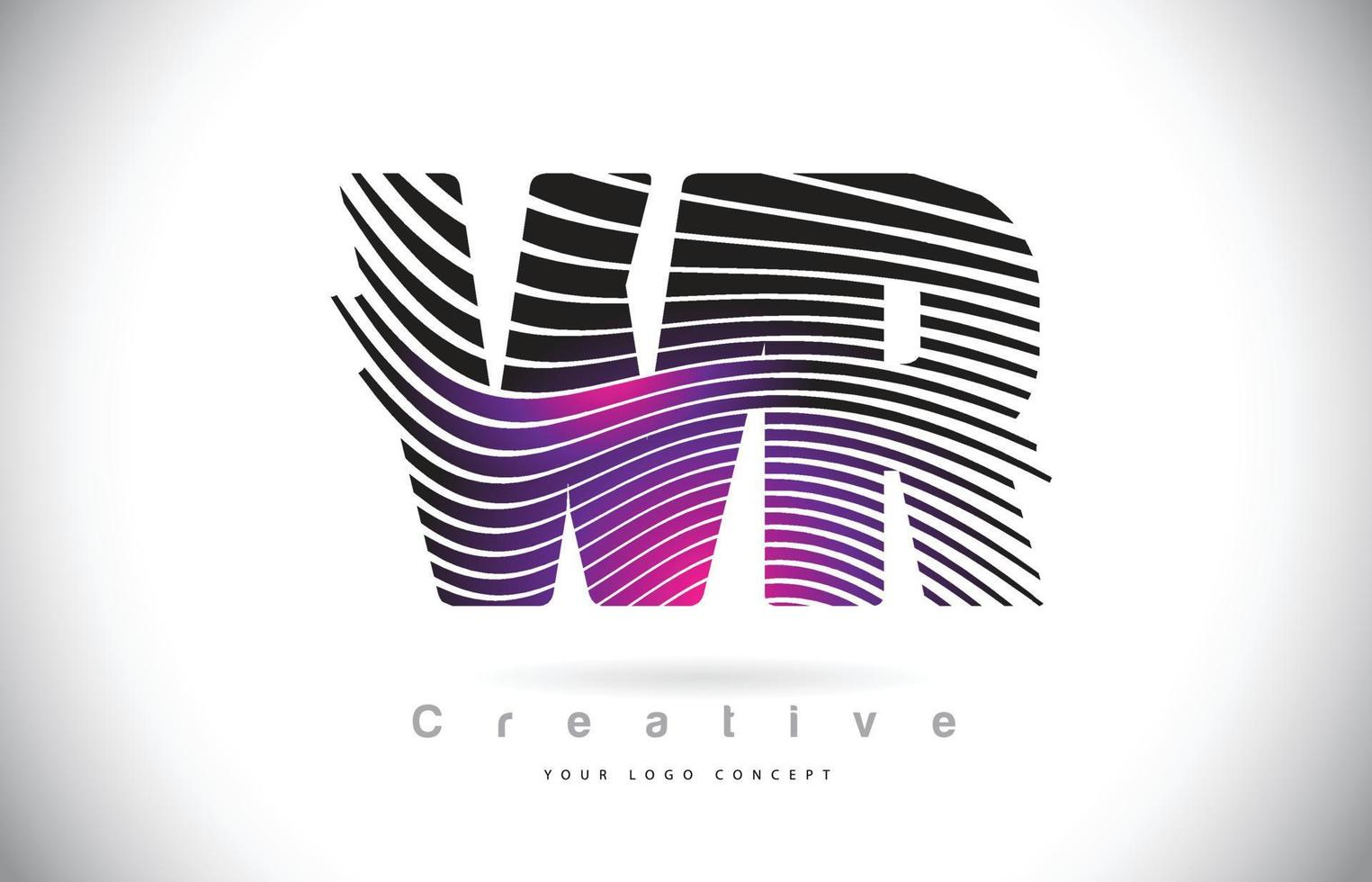 wr wr zebra texture letter logo design con linee creative e swosh in colore viola magenta. vettore