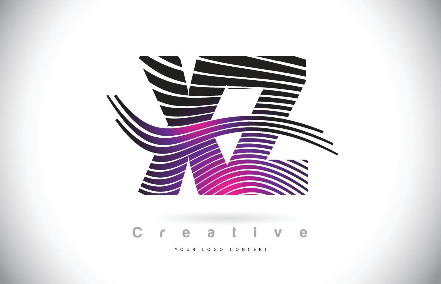xz xz zebra texture lettera logo design con linee creative e swosh in colore viola magenta. vettore