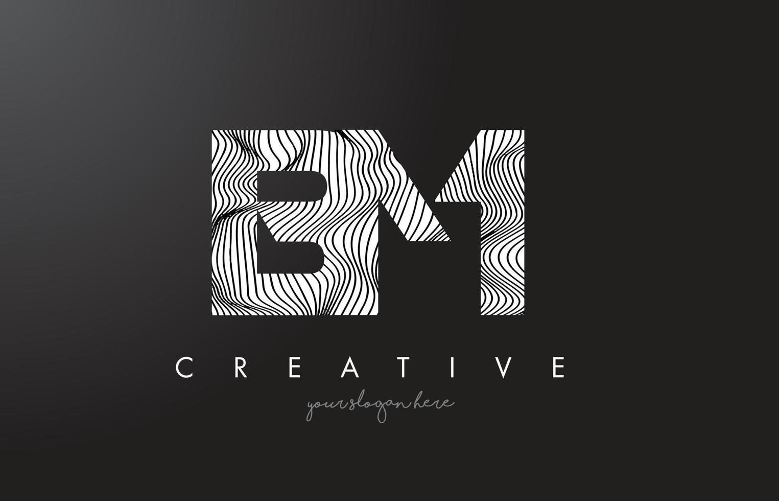 bm bm lettera logo con zebra linee texture disegno vettoriale. vettore