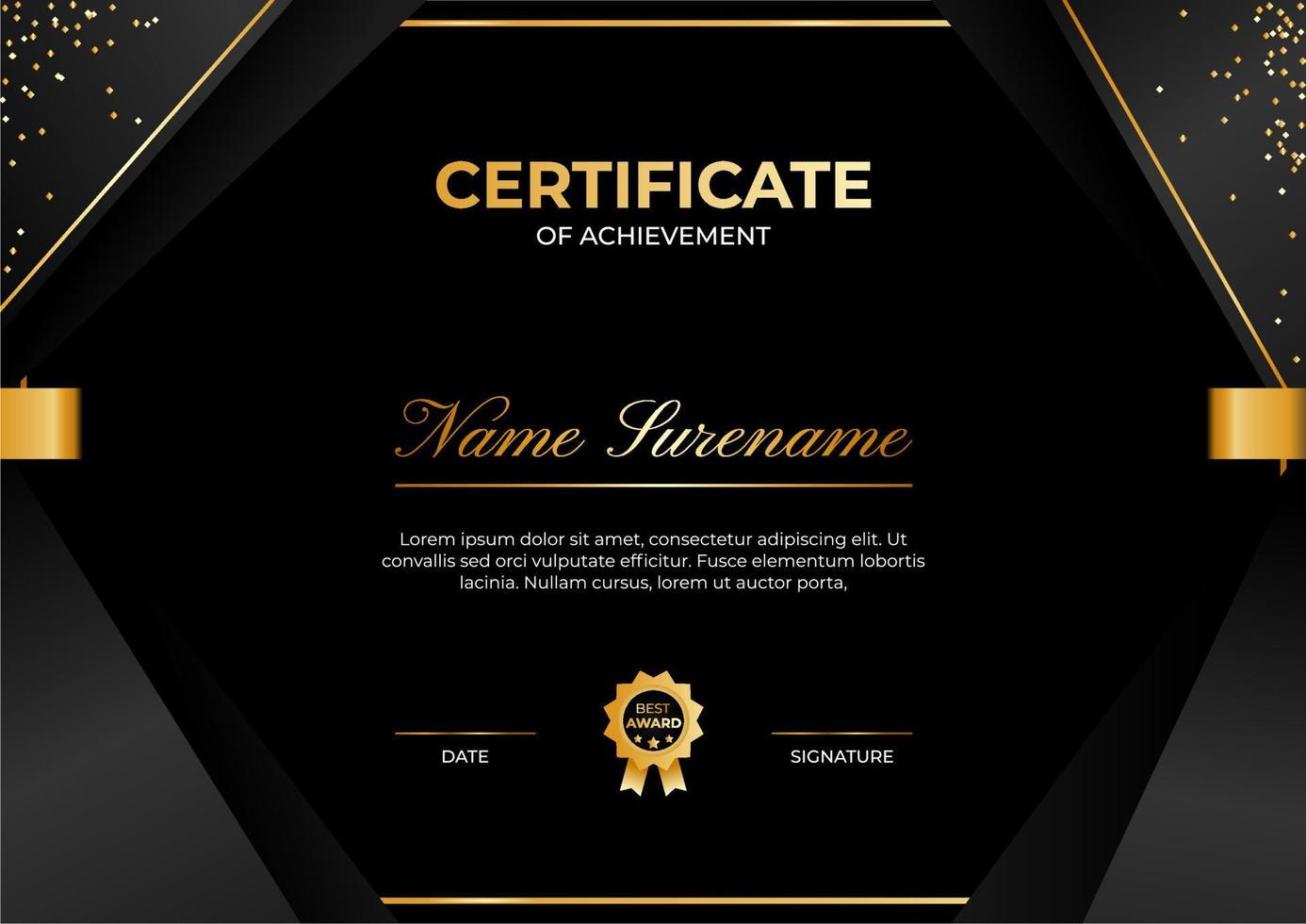 certificato di successo modello con colore nero, bianco e oro. design certificato alla moda vettore